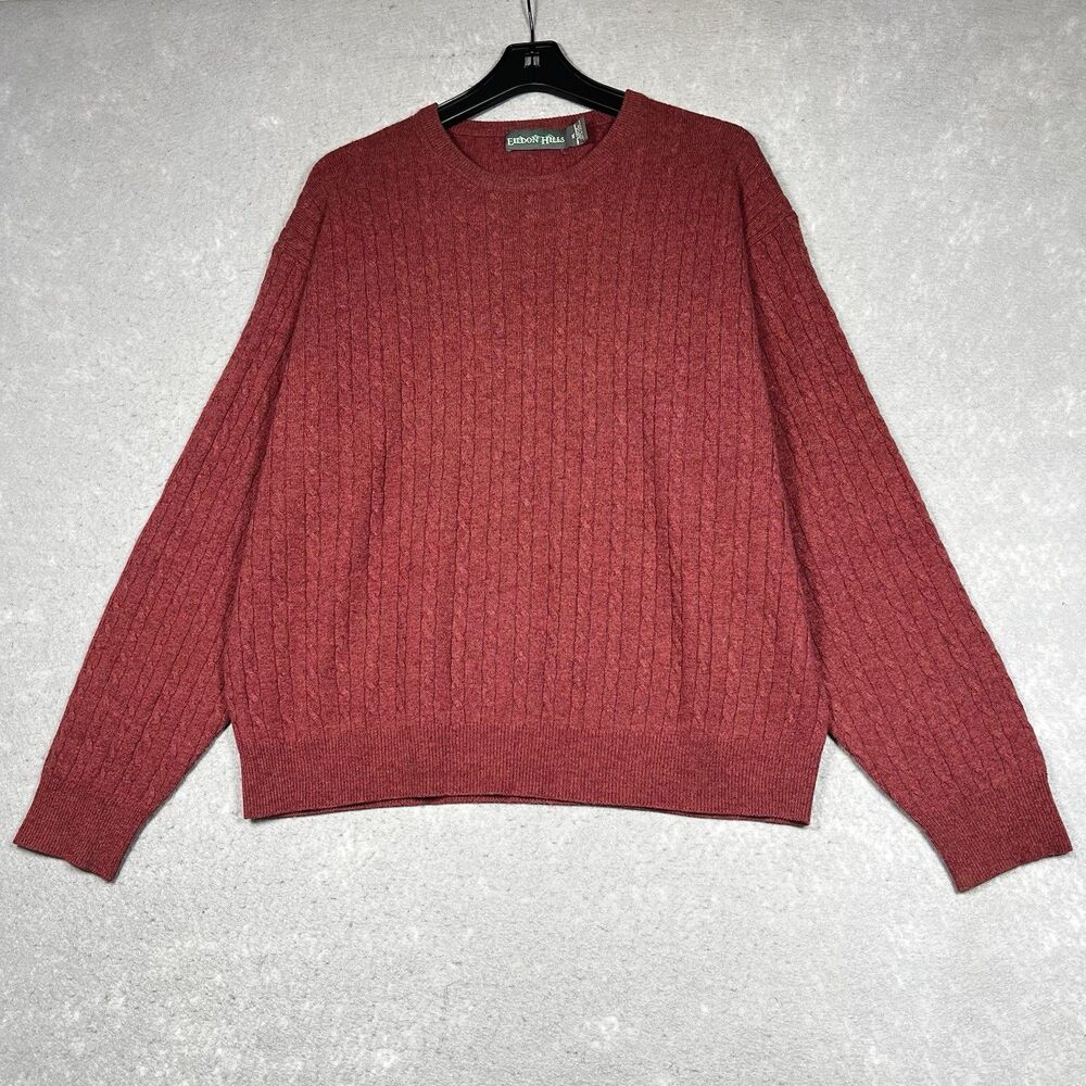 Eildon Hills Sweater Mens XL Salmon 100% Cashmere Soft Preppy Business Crew Neck